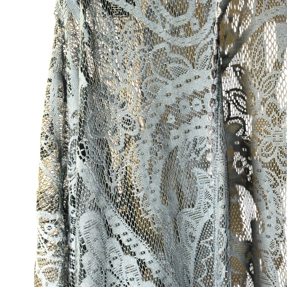 Blue Lace Poncho with Fringe and Open Front - Picture 2 of 3